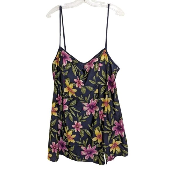 Tradition Plus Other - Womens Plus Size 26W One Piece Swimdress Swimsuit Colorful Tropical Floral Black